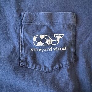 Vineyard Vines Navy Pocket Tee with Soccer Whale Logo!